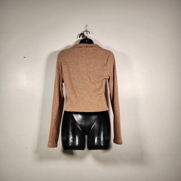 RUE21 Crop Sweater Womens XL Brown Knit LS Drawstring Bodice Stretch Comfy NEW - Picture 3 of 9